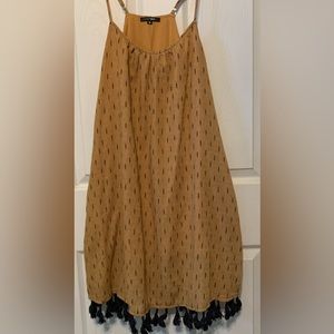 PAPERMOON Strappy Sundress Mustard Yellow Arrow Print Fringe Size Medium Pockets